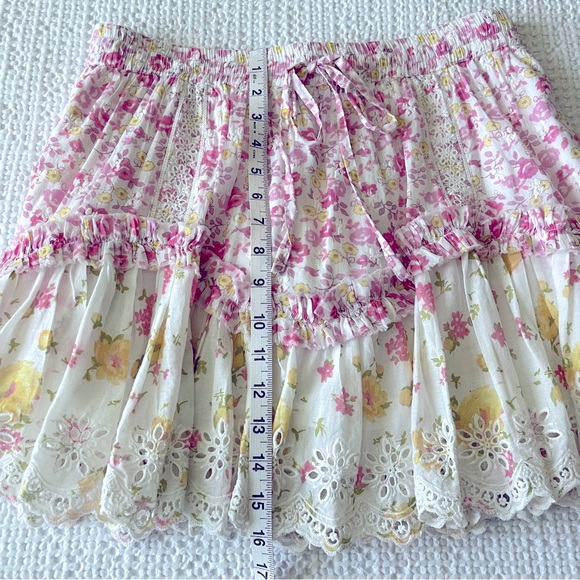LoveShackFancy Becca Pink Floral Eyelet Ruffles Mini Skirt Size M - Picture 5 of 14